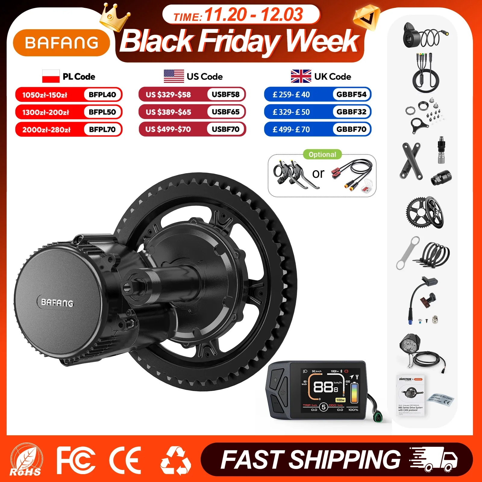 BAFANG 750W 48V BBS02/BBS02B Mid Drive Motor eBike Conversion Kit Electric Bicycle Motor 68mm Bottom Bracket 100mm Chainring