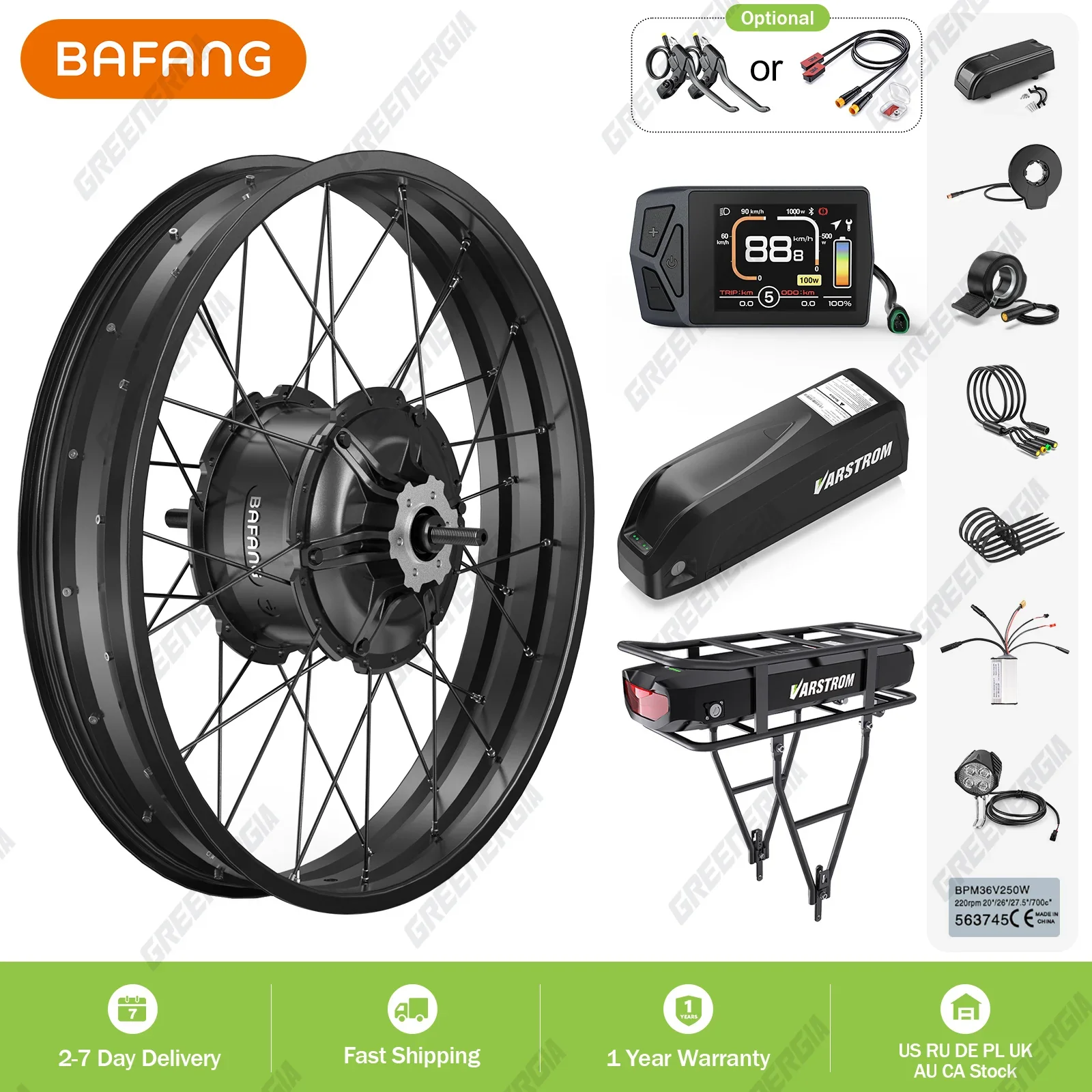 BAFANG Rear Hub Motor 48V 1000W GDC Electric Bike Conversion Kit with Disc Brake for 20"/26" Fat Bikes