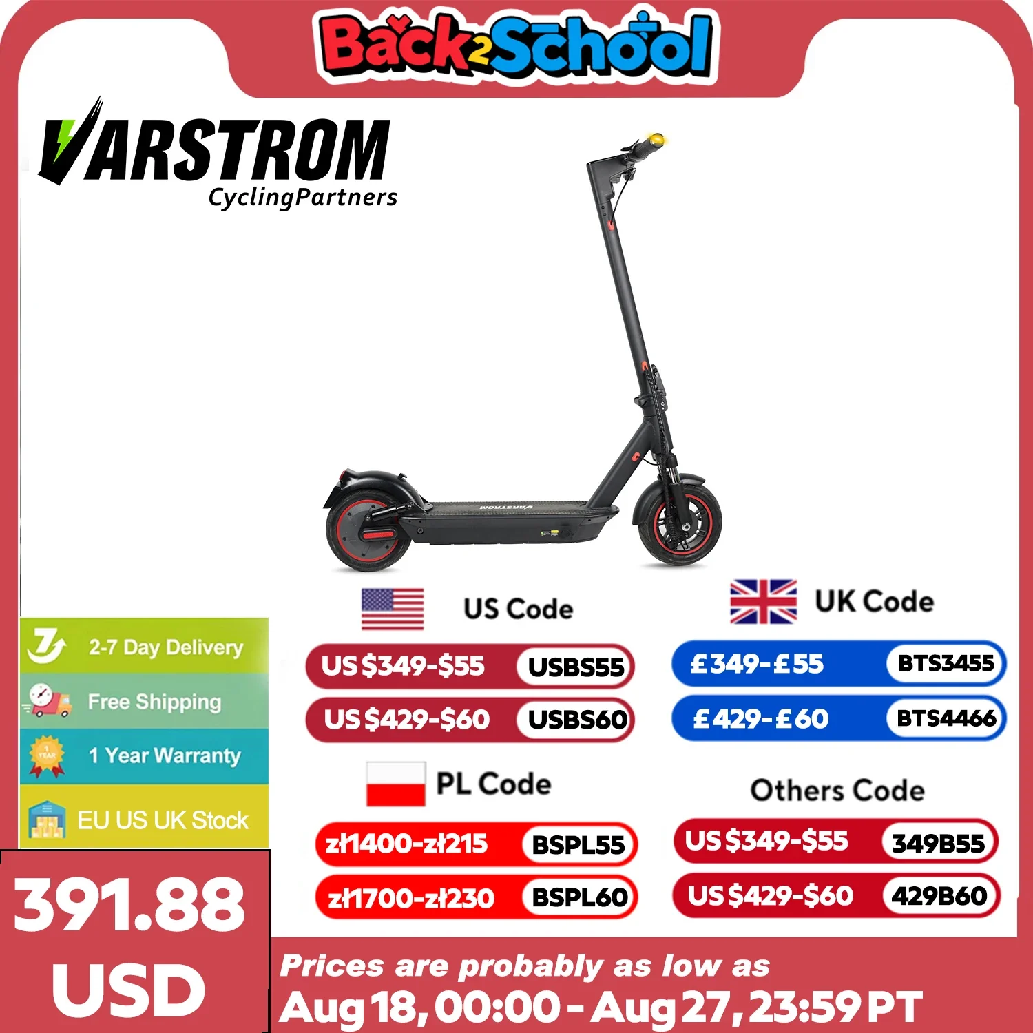 BAFANG Electric Scooter, 500W (Peak 750W), 10" Wheels EU/UK Stock Smart Kick Scooter