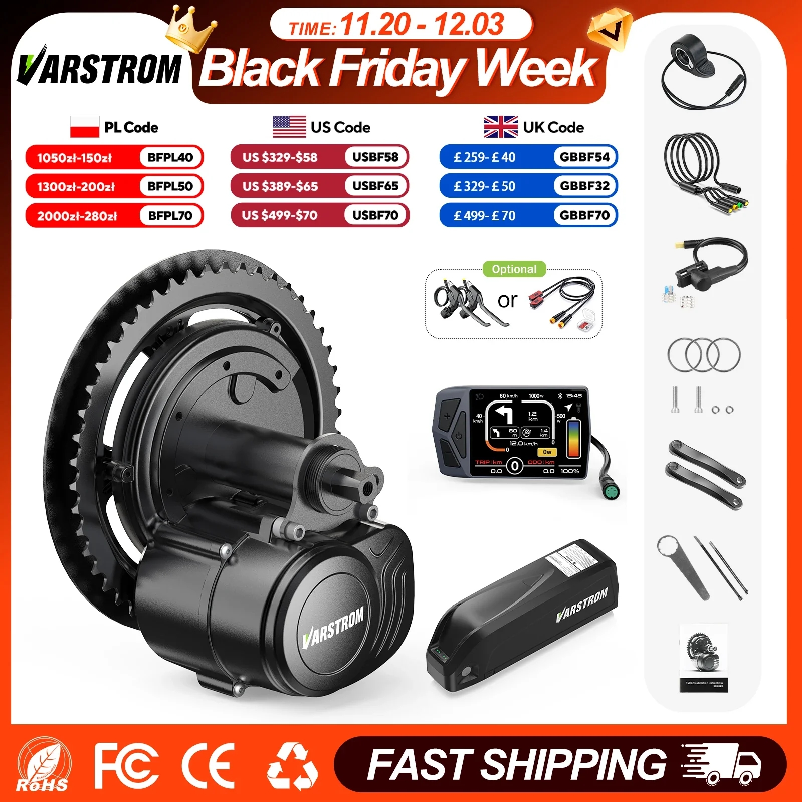 BAFANG Varstrom TSDZ8, TSDZ2B Ebike Conversion Kit 36V 250W / 48V 500W / 750W TSDZ16 1000W Mid Drive Motor with Torque Sensor