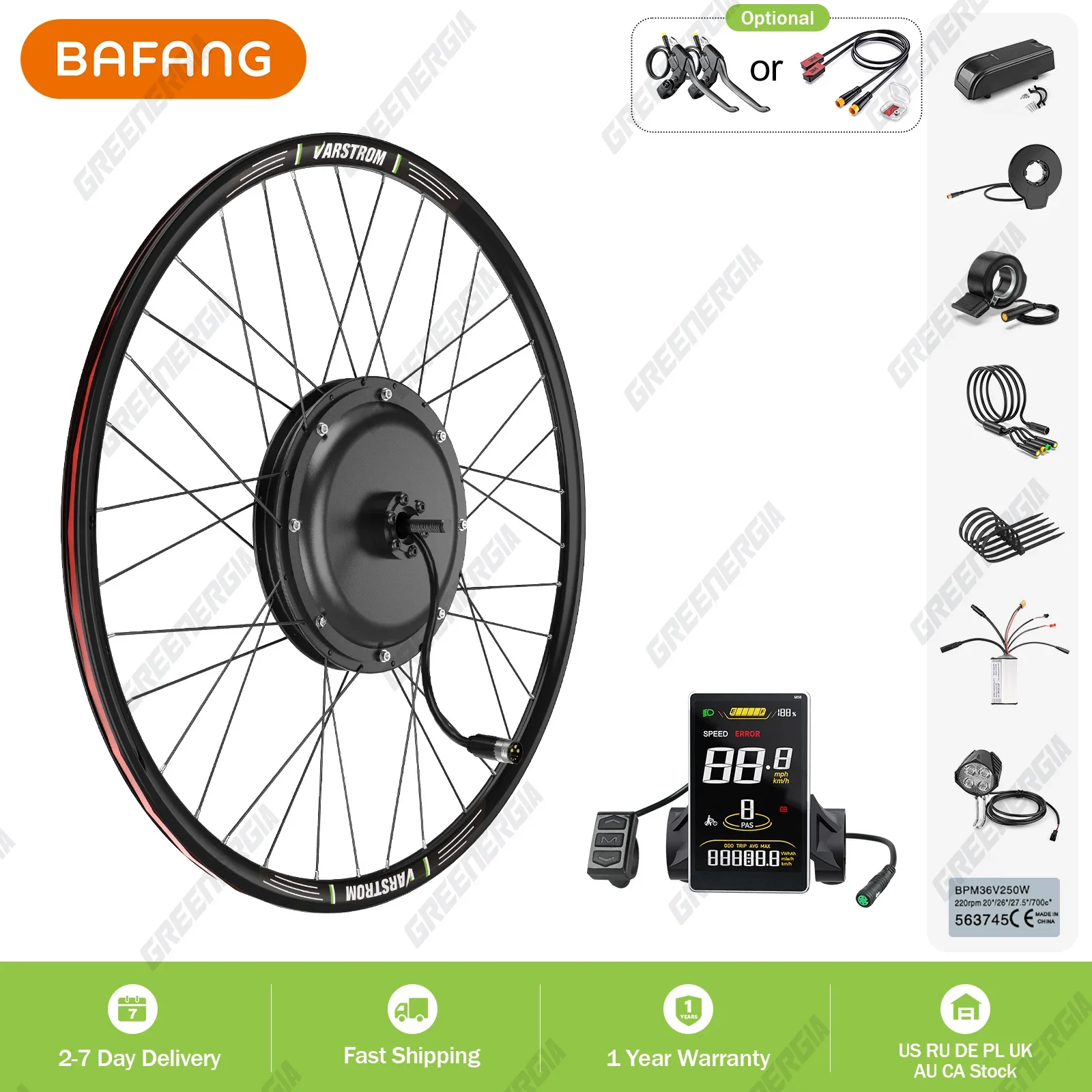 BAFANG Varstrom 1000W Hub Motor Wheel 48V Electric Bicycle Conversion Kit Gearless Brushless Motor Rear Drive Ebike Kit 26-29 Inch 700C