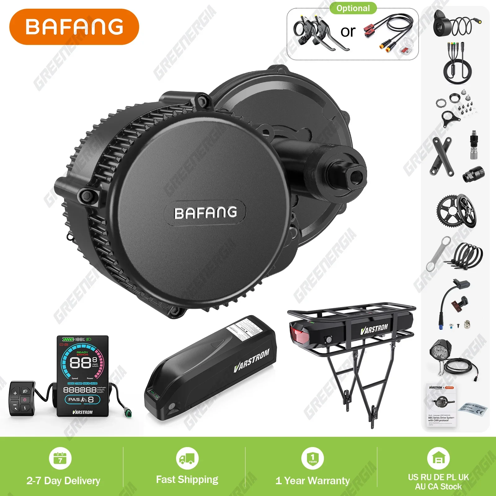 BAFANG 36V 500W BBS02B Mid Drive Motor Bike Electric Bicycle Conversion Kit, 8Fun M315, BB Size 68mm-73mm, 44T